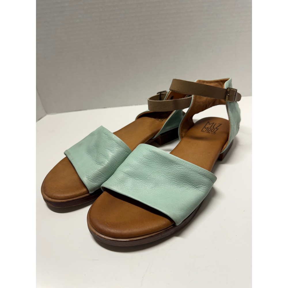 Miz Mooz Maddox Mint Green Leather Ankle Strap Flat Sandals‎ Size 40 9 IB18711
